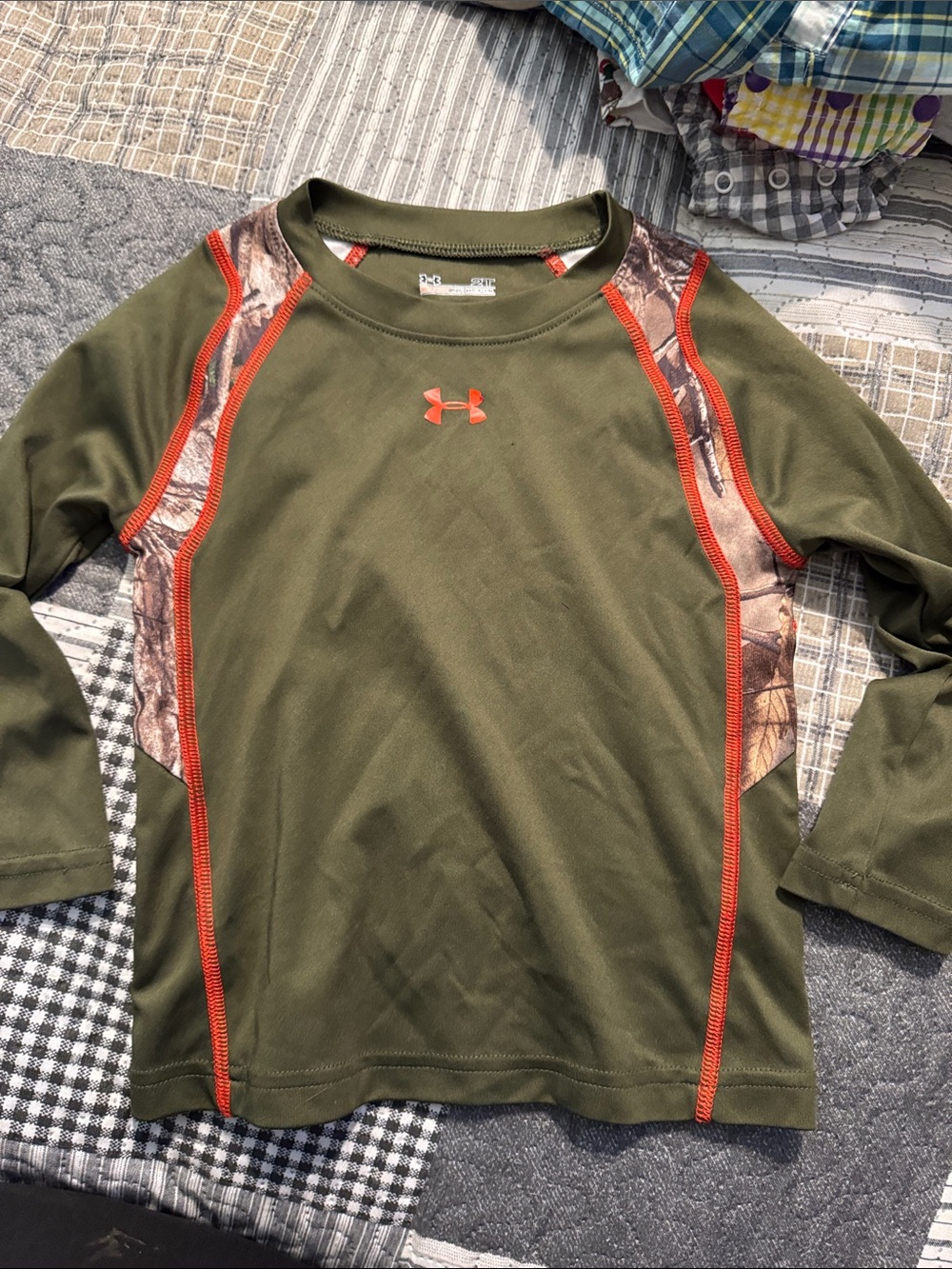 Under Armour Olive Green Long Sleeve Shirt with Orange Trim